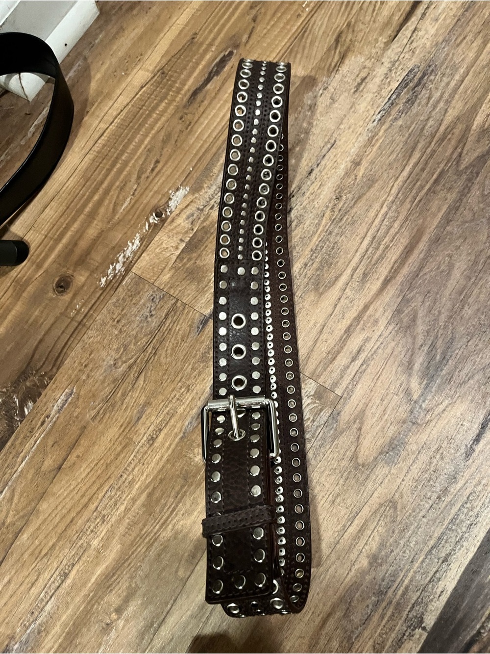 Studded Brown Leather Belt with Silver Eyelets